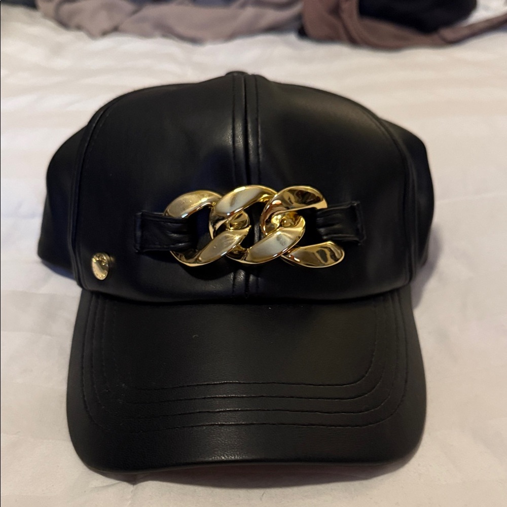 BCBG Black Cap with Gold Chain Detail